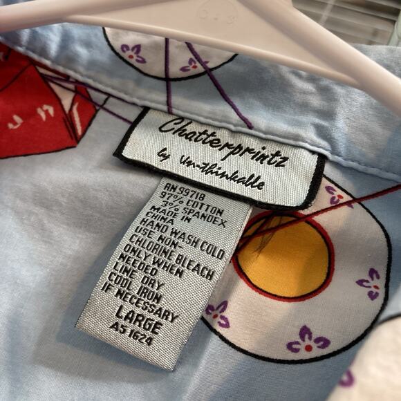 Vintage Chatterprintz Women's Quirky Chinese Food Button Up Shirt Size L Roomy - Picture 5 of 10
